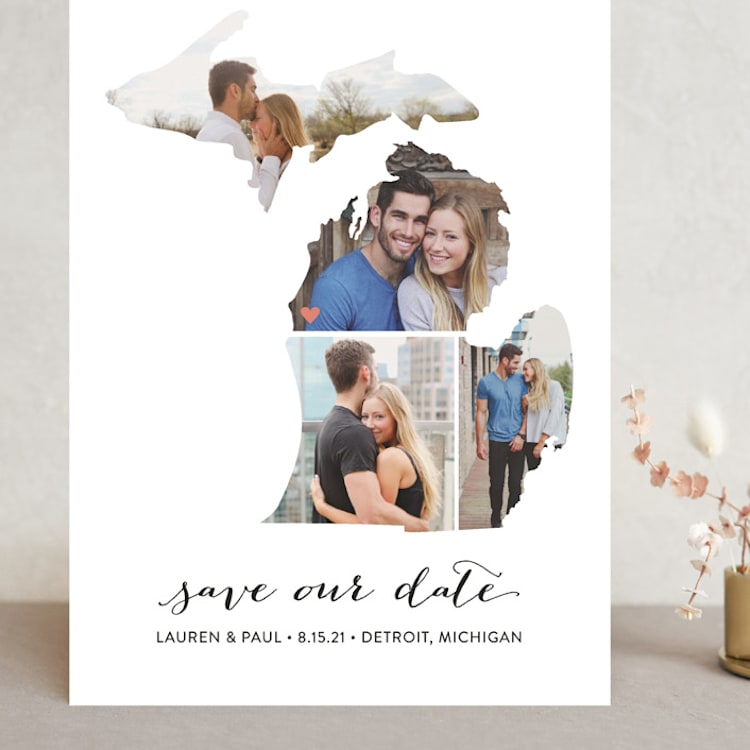 "Michigan Love Location" - Save the Dates in Wedding Dress by Heather Buchma - Front