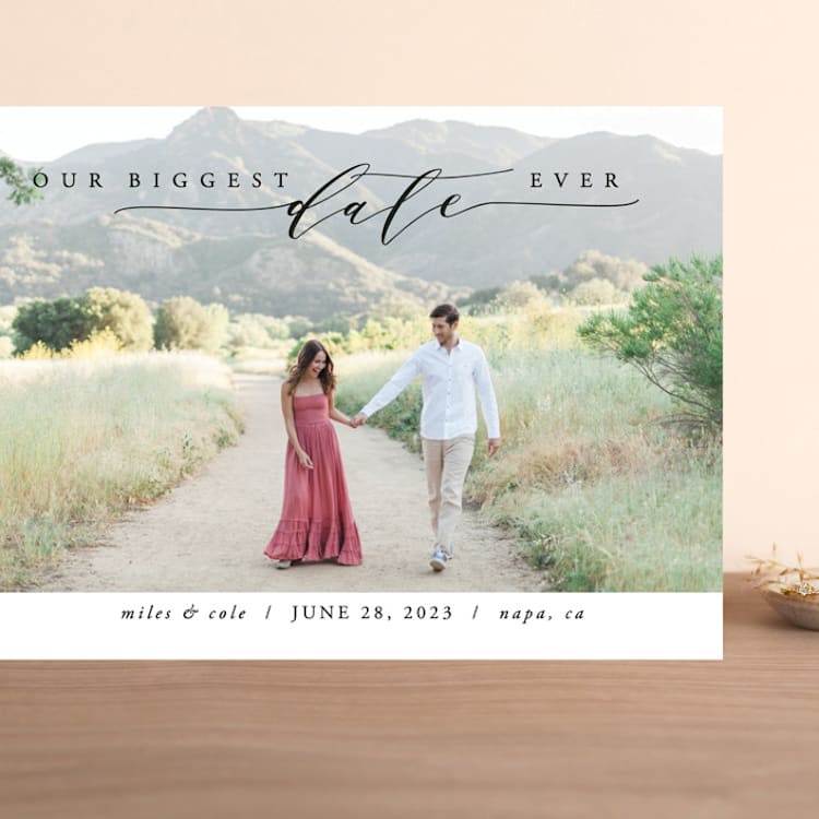 "Biggest Date Ever" - Save the Dates in Dove White by Kate Ross - Front