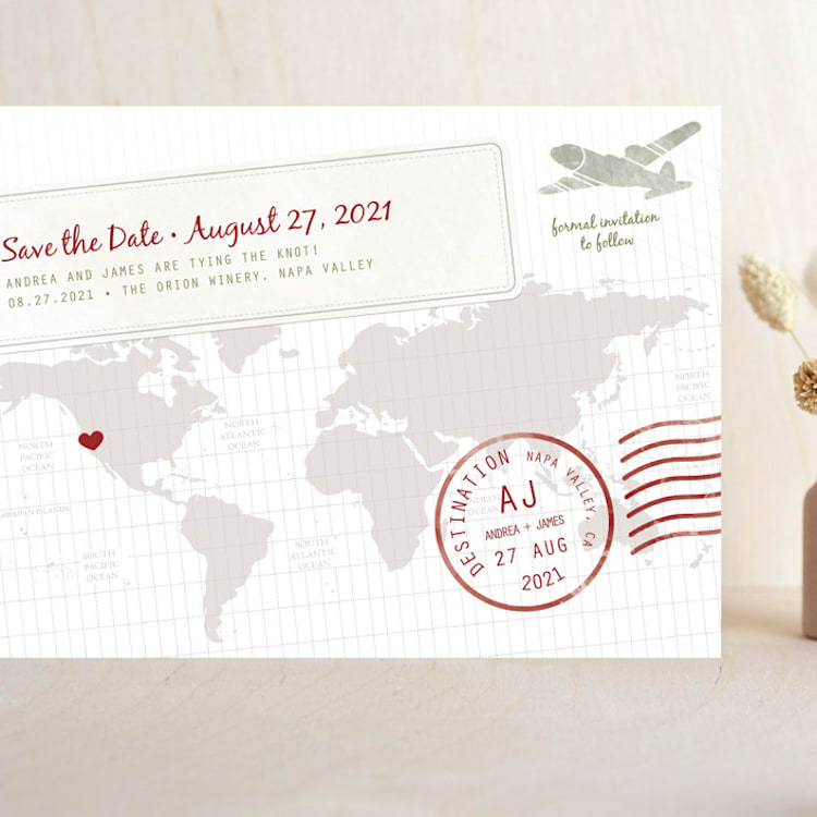 "A Faraway Destination" - Save the Dates in Cranberry by bumble ink - Front