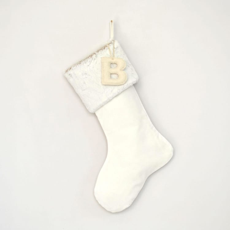 "Personalized Christmas Stocking, Velvet White Faux Fur" - Stockings in white by TwentyEight12