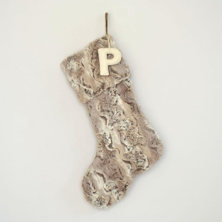 "Personalized Christmas Stocking, Tan Faux Fur" - Stockings in beige by TwentyEight12