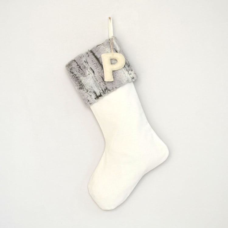 "Personalized Christmas Stocking, Velvet Gray Faux Fur" - Stockings in gray by TwentyEight12