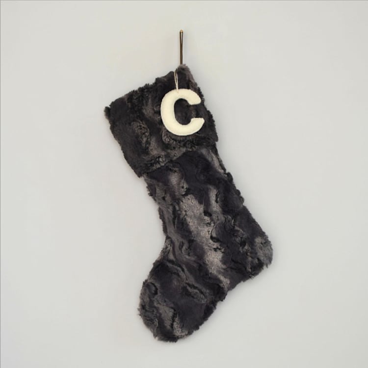 "Personalized Christmas Stocking, Dark Gray Faux Fur" - Stockings in gray by TwentyEight12