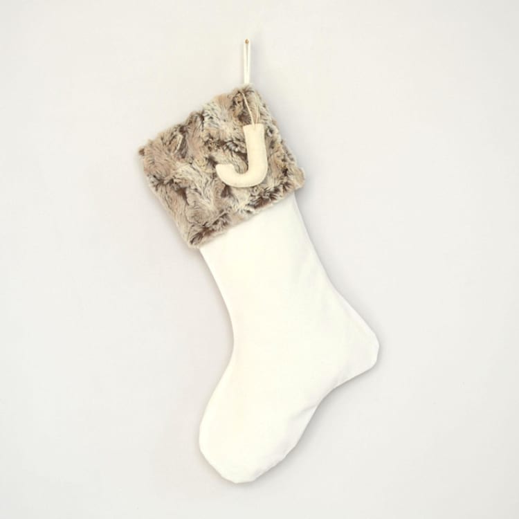 "Personalized Christmas Stocking, Velvet Tan Faux Fur" - Stockings in beige by TwentyEight12
