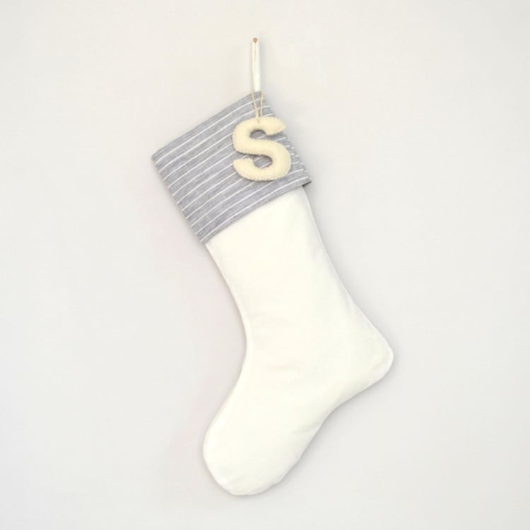 "Personalized Christmas Stocking, Velvet Gray & White Stripes" - Stockings in gray by TwentyEight12