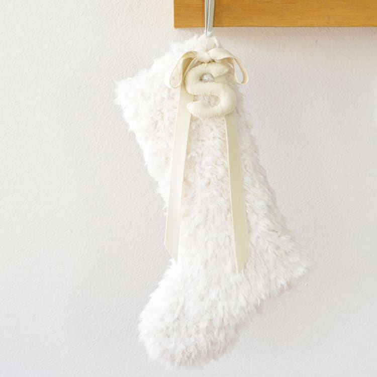 "Personalized Christmas Stocking, Ivory Sherpa Faux Fur" - Stockings in white by TwentyEight12