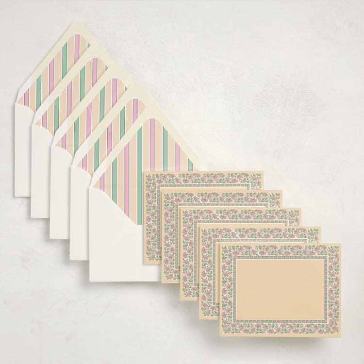 "Floral Block Print (set of 10)" - Stationery Set in Peony by Creo Study