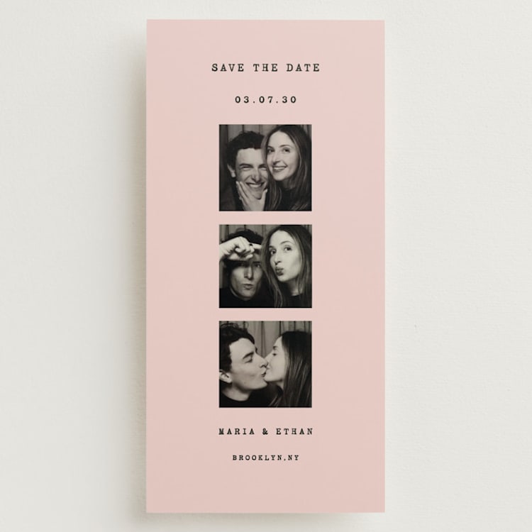 "Photo Booth Romance" - Save the Dates in Soft Rose by Rina Ozum - Front