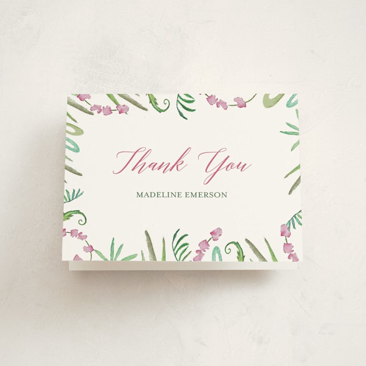 "Tropical Crest" - Sweet Sixteen Party Thank You Cards in Fuschia by Hallie Fischer - Front