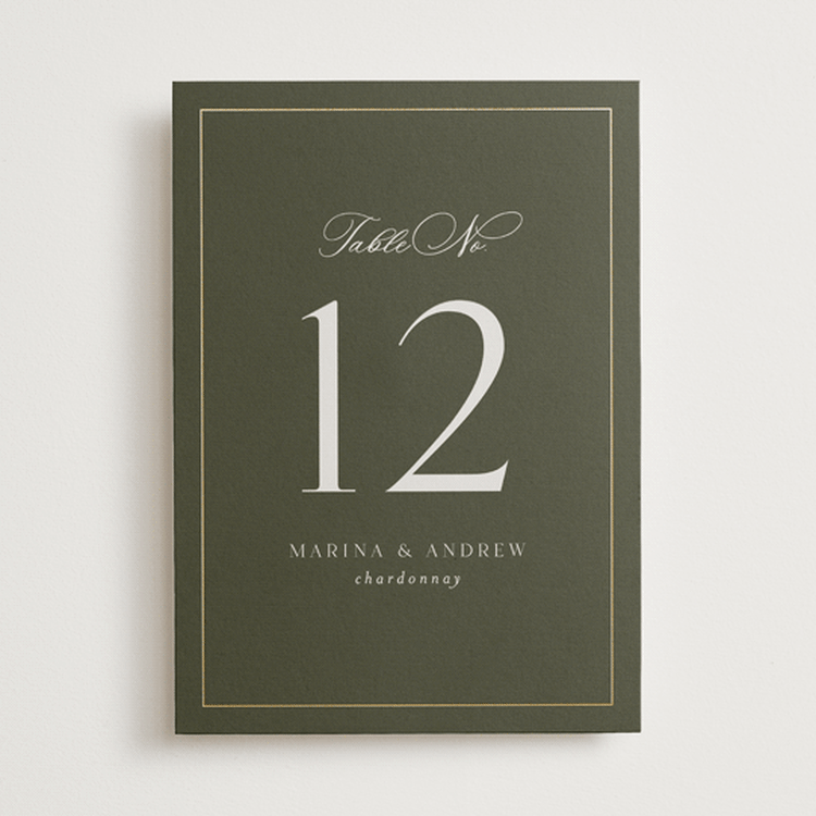 "Refined" - Table Numbers in Deep Olive by Nicole Walsh - Front