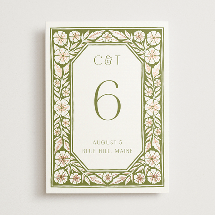"Inlay Frame" - Table Numbers in Avocado by Katharine Watson - Front