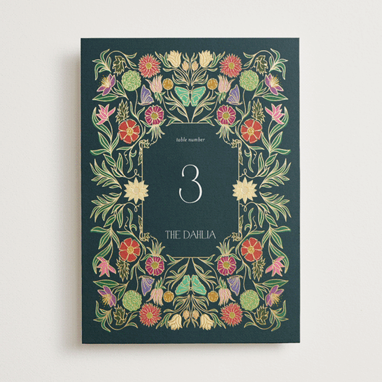 "Gilded Tapestry" - Table Numbers in Midnight Garden by Simona Camp - Front