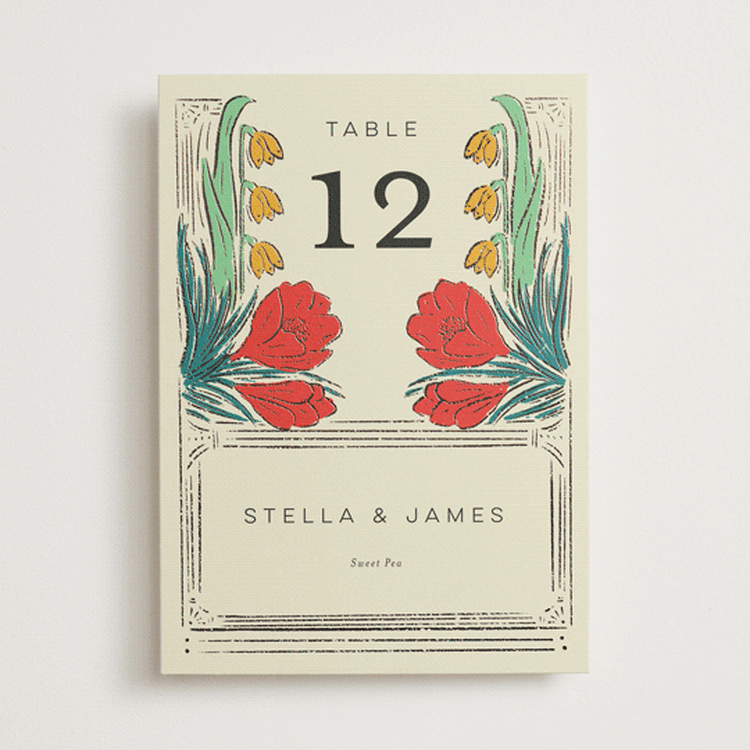 "Deco Spring Florals" - Table Numbers in Birch by Shiny Penny Studio - Front