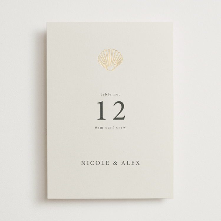 "Simple Seashell" - Table Numbers in Sand by Hannah Bowman - Front