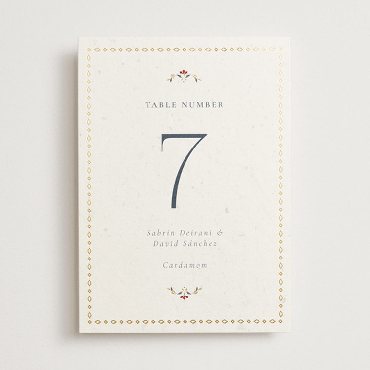 "Islamic Arch" - Table Numbers in Scarlet by Sabrin Deirani - Front