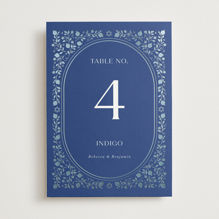 "Pomegranate Floral Frame" - Table Numbers in Royal by Nam Bourassa - Front