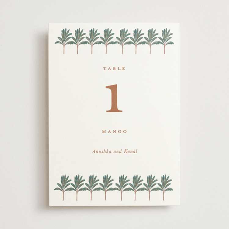 "Royal Wedding" - Table Numbers in Pista by Teju Reval - Front