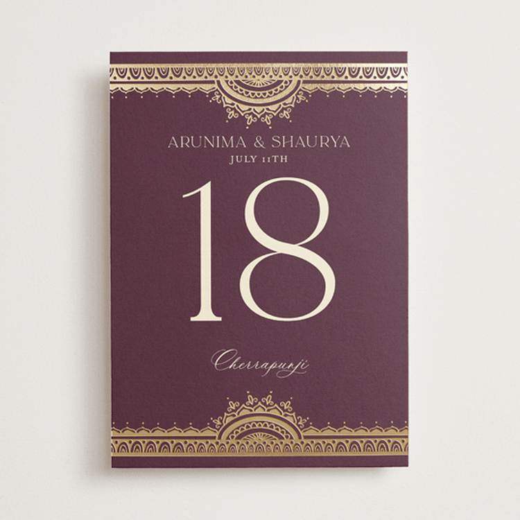 "Arunima" - Table Numbers in Plum by Randi Cirelli - Front