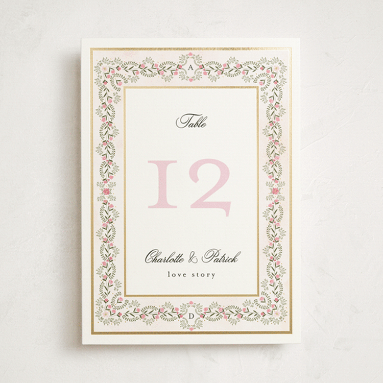 "Embrace" - Table Numbers in Peony by Susan Moyal - Front