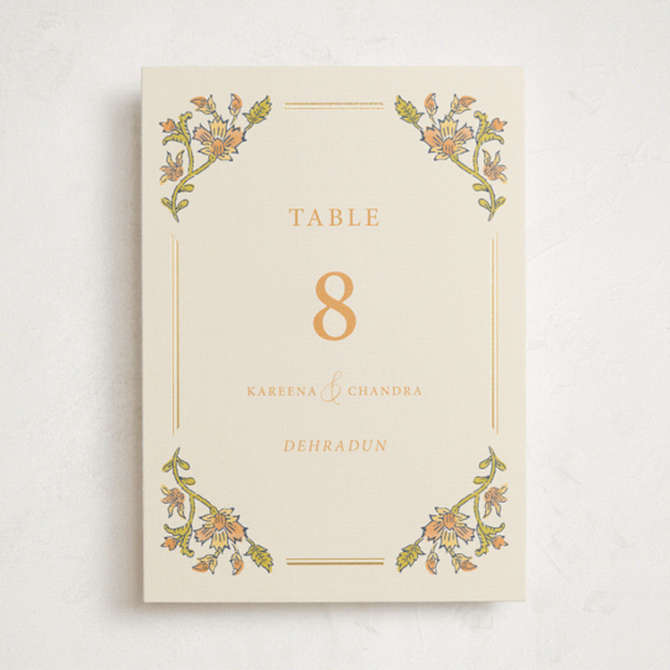 "Marigold" - Table Numbers in Ochre by Hannah Bowman - Front
