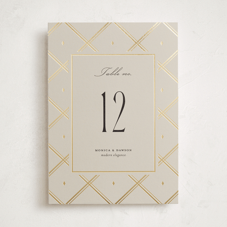 "Luxe Lines" - Table Numbers in Champagne by Kristin Oliversen - Front