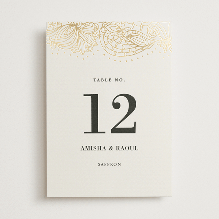 "Elegant Henna" - Table Numbers in Champagne by Oma N. Ramkhelawan - Front