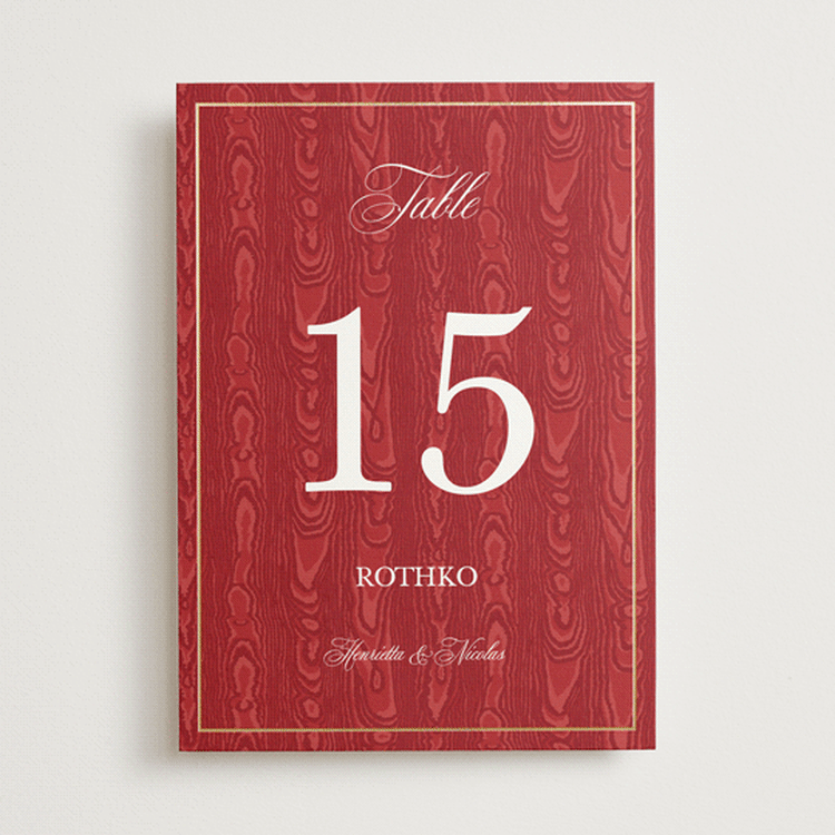 "Moiré" - Table Numbers in Crimson by Studio Suku - Front