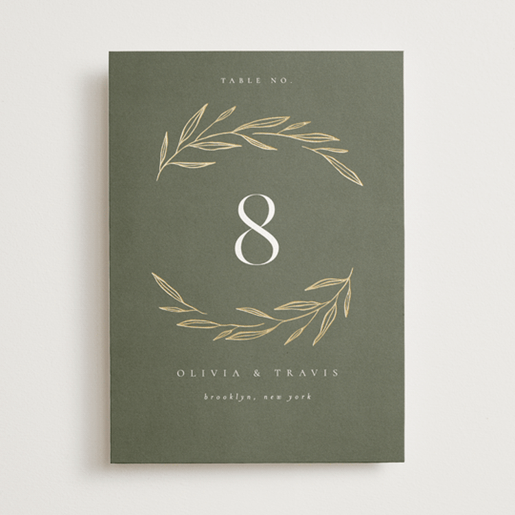 "Leaves" - Table Numbers in Moss by Kelly Schmidt - Front