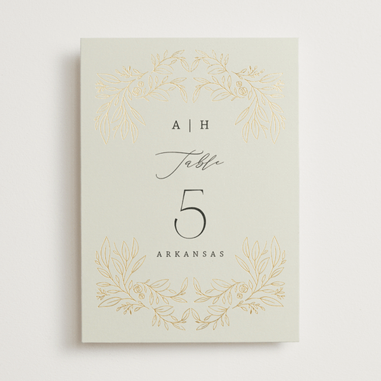 "Foil Botanical Frame" - Table Numbers in Taupe by Hannah Williams - Front
