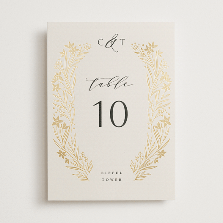 "Floral Border" - Table Numbers in Champagne by Leah Bisch - Front