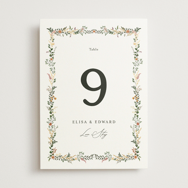 "Blooming Vine" - Table Numbers in Blush by Susan Moyal - Front