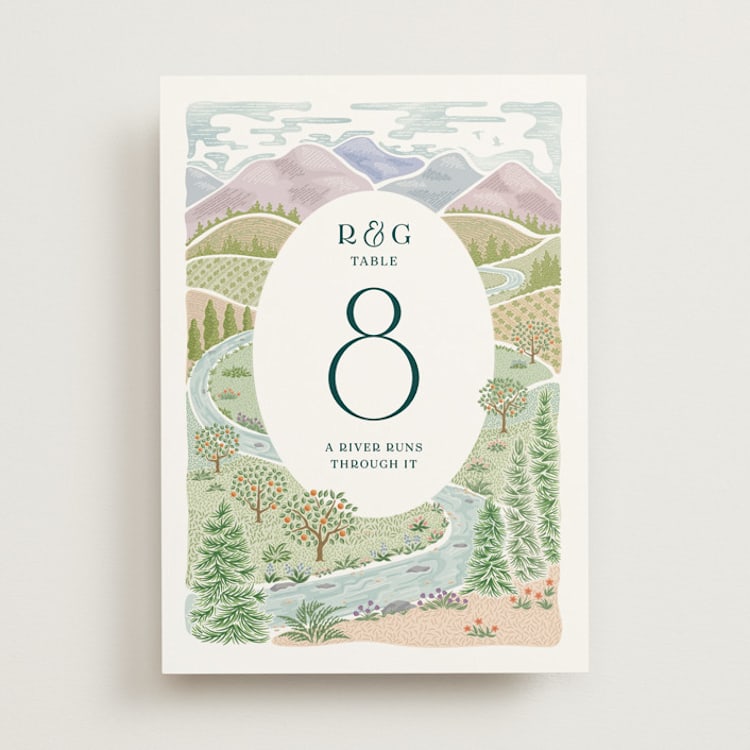 "River Valley" - Table Numbers in Pine by Paper Sun Studio - Front