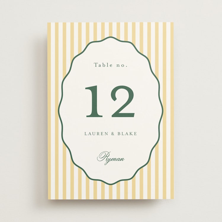 "Curved Frame" - Table Numbers in Citrine by Emily Betts - Front