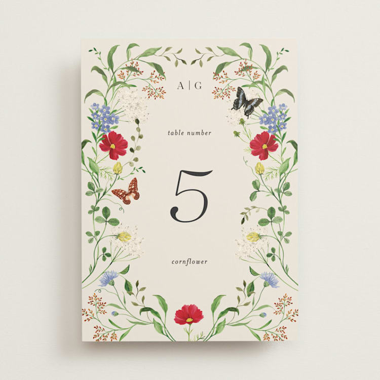 "Wild Meadow" - Table Numbers in Elder Flower by Sarah Knight - Front