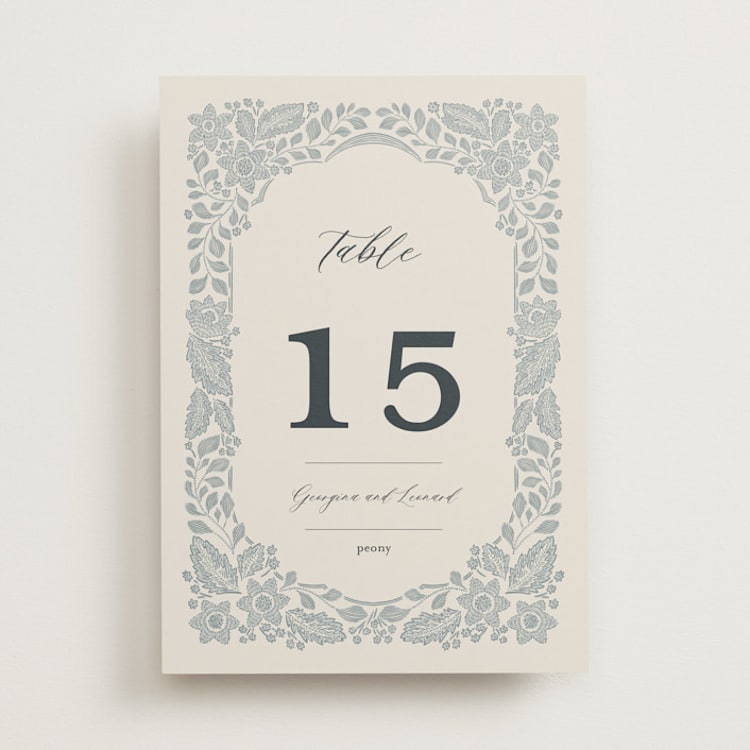"Embroidered" - Table Numbers in Dusty Blue by Jen Owens - Front