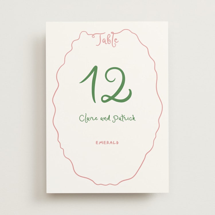 "Squiggly type" - Table Numbers in Carnation by Creo Study - Front
