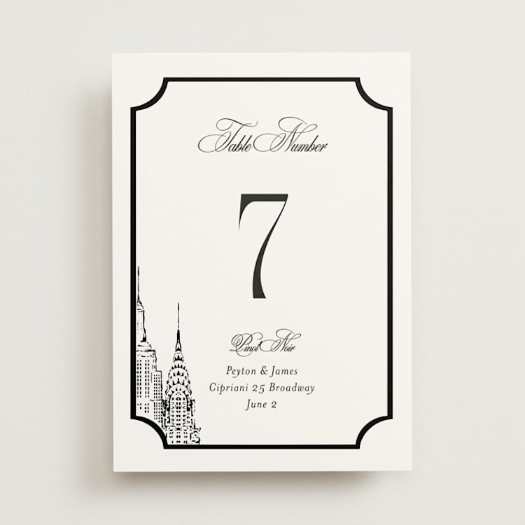 "New York Skyline" - Table Numbers in Noir by Melinda Denison - Front