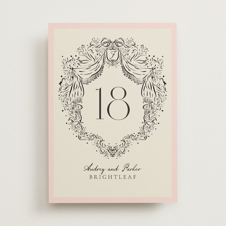 "Hand Illustrated Crest" - Table Numbers in Peony by Jackie Crawford - Front
