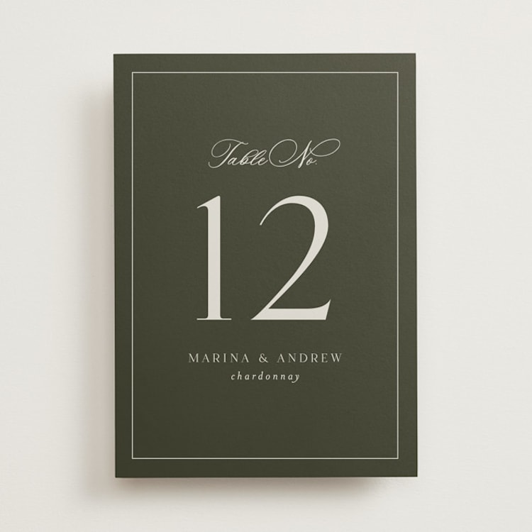 "Refined" - Table Numbers in Deep Olive by Nicole Walsh - Front