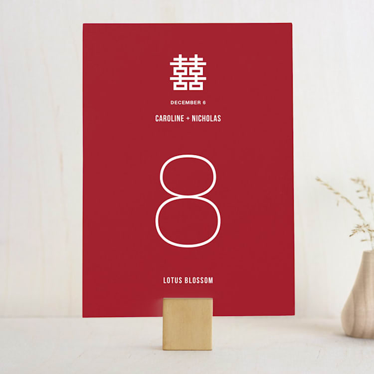 "Double Happiness Seal" - Table Numbers in Carmine by Lori James - Front