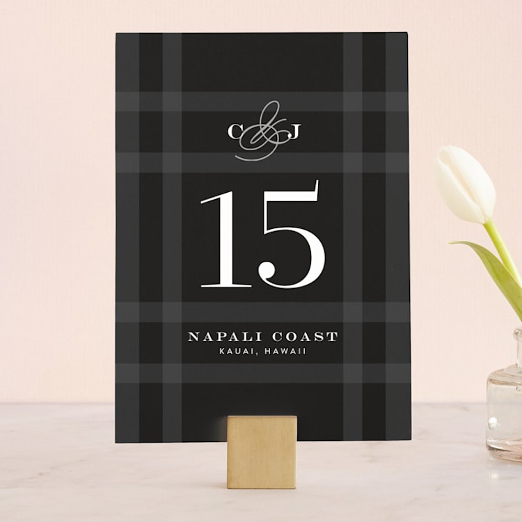 "Wedding Plaid" - Table Numbers in Obsidian by Jill Means - Front