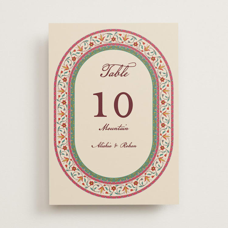"Mughal Gardens" - Table Numbers in Ivory by Sherley Ferreira - Front