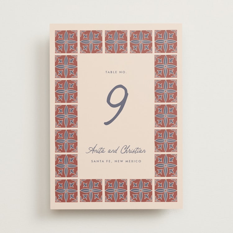 "Block Print Tile" - Table Numbers in Terracotta by Katharine Watson - Front