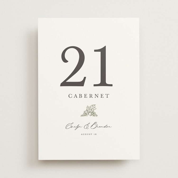 "Vineyard" - Table Numbers in Olive by Sarah Brown - Front