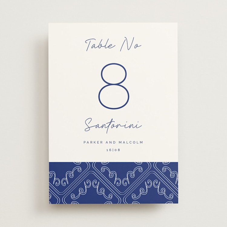 "Santorini" - Table Numbers in Cerulean by Zani van Zyl - Front