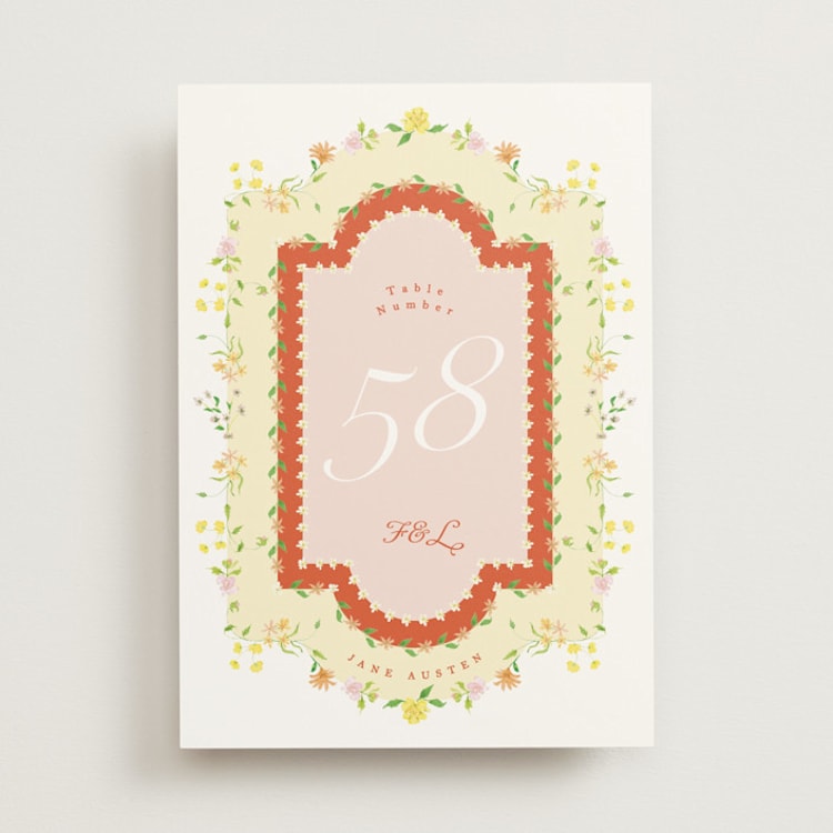"Verona Sunrise Pergula" - Table Numbers in Sunset by Phrosné Barwood - Front