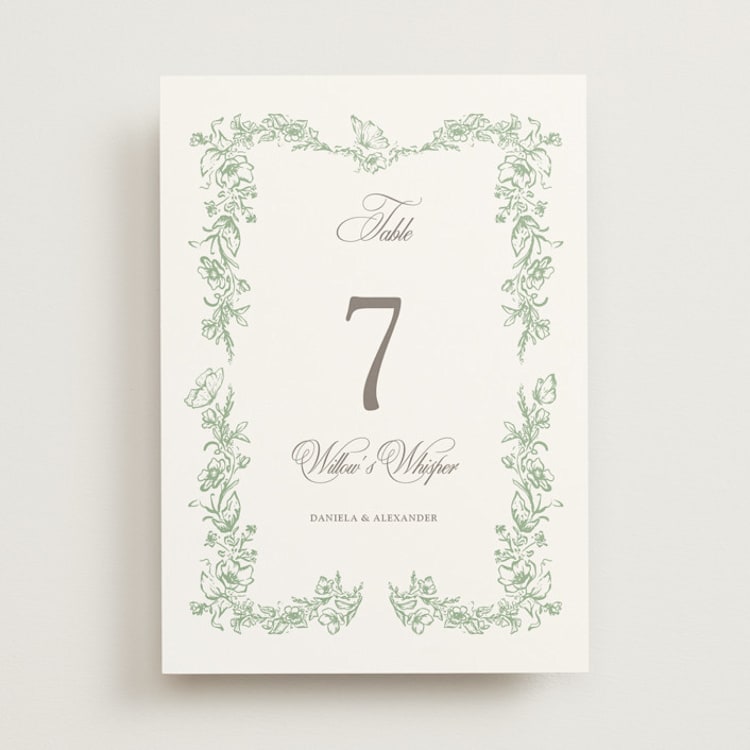 "Romantic Garden" - Table Numbers in Mint by Melinda Denison - Front