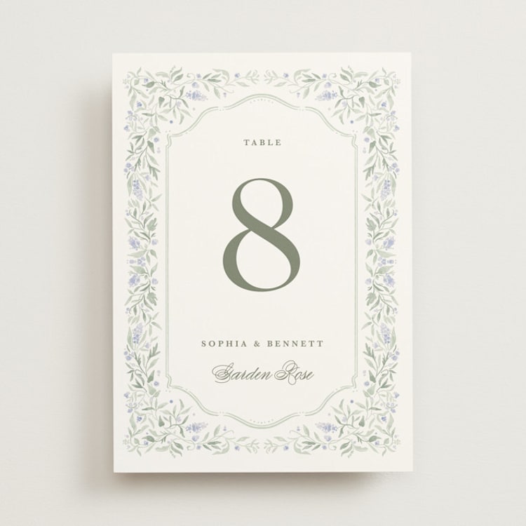 "Delicate Vines" - Table Numbers in Periwinkle by Kristen Smith - Front