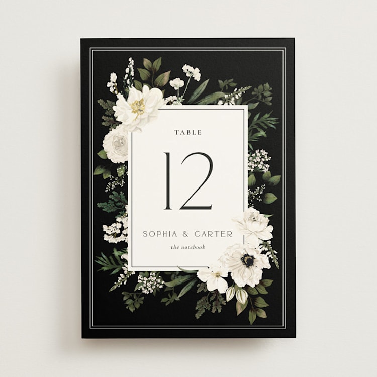 "Botanical Love" - Table Numbers in Black Tie by Susan Moyal - Front