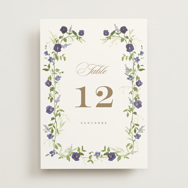 "Wildflower Trellis" - Table Numbers in Iris by Everett Paper Goods - Front